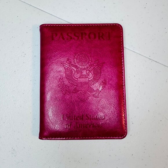 Passport Holder Cover Travel Passport Wallet Rose Red Dark Pink - Picture 4 of 7
